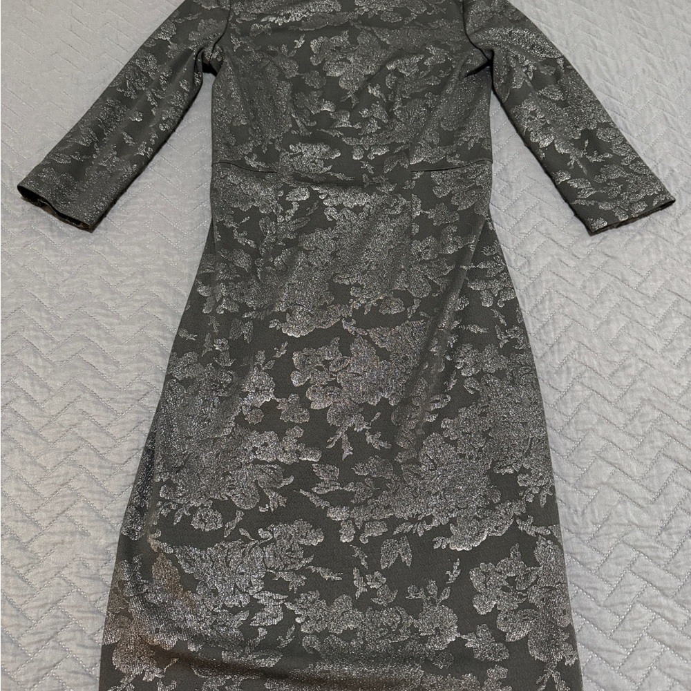 Belle Badgley Mischka Metallic Floral Long Sleeve Dress